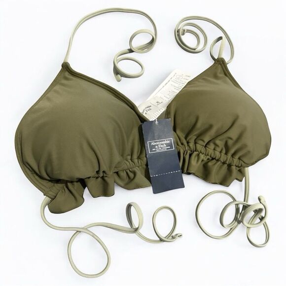 ABERCROMBIE & FITCH OLIVE GREEN RUFFLE STRING BIKINI TOP – SIZE XL - Picture 12 of 15